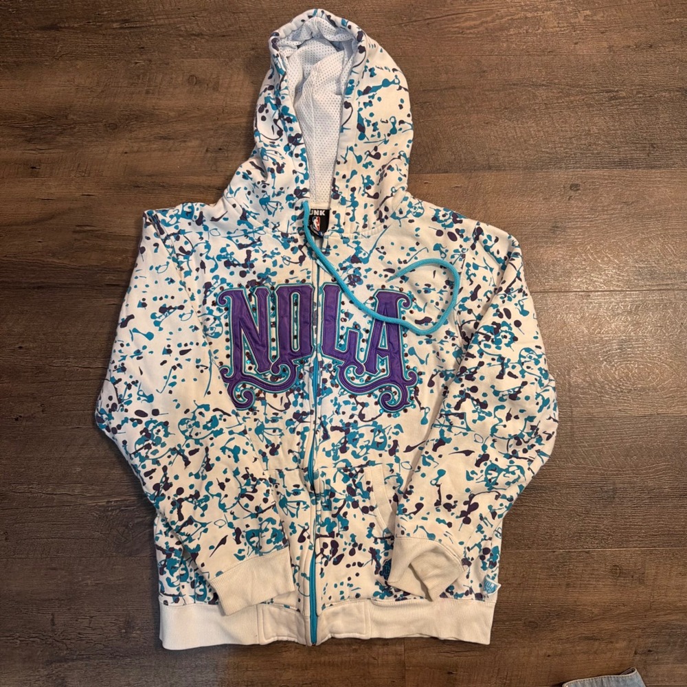 NBA UNK New Orleans Hornets NOLA Splatter Paint Rhinestone Zip Hoodie Womens M